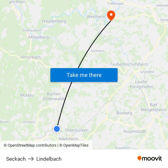 Seckach to Lindelbach map