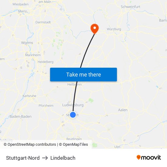 Stuttgart-Nord to Lindelbach map