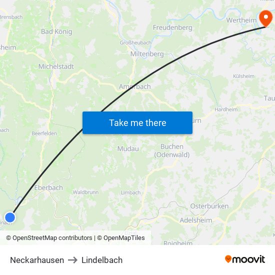 Neckarhausen to Lindelbach map