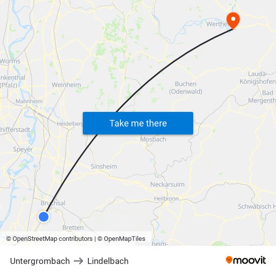 Untergrombach to Lindelbach map