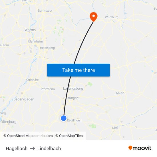 Hagelloch to Lindelbach map