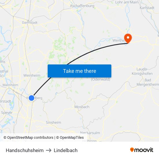 Handschuhsheim to Lindelbach map