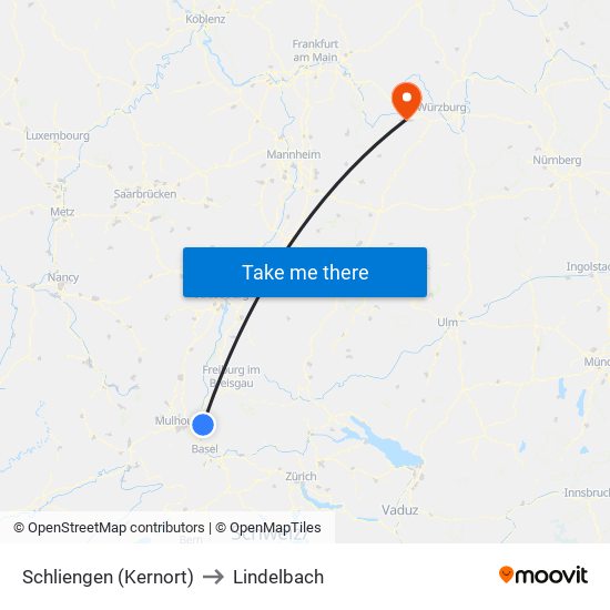 Schliengen (Kernort) to Lindelbach map