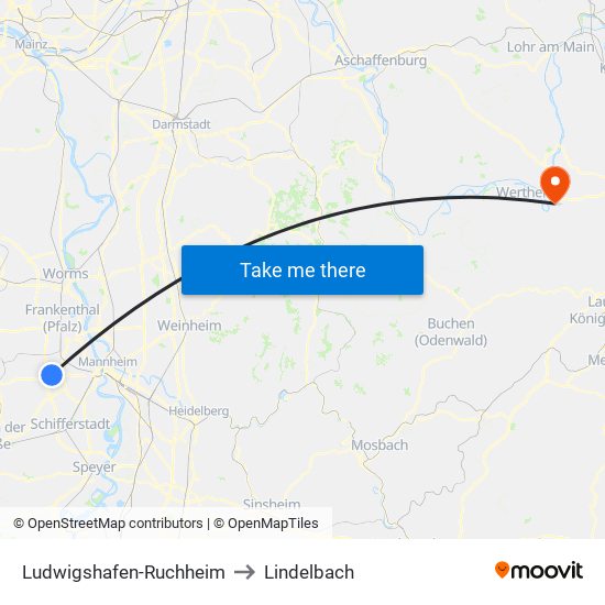 Ludwigshafen-Ruchheim to Lindelbach map