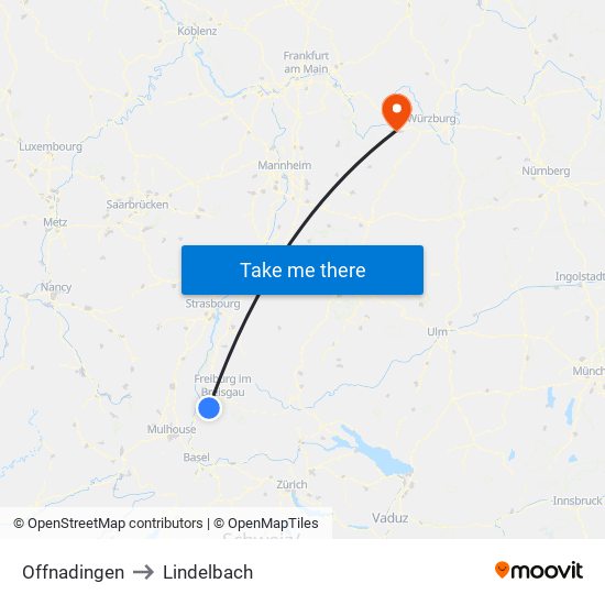 Offnadingen to Lindelbach map