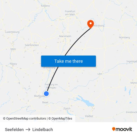 Seefelden to Lindelbach map