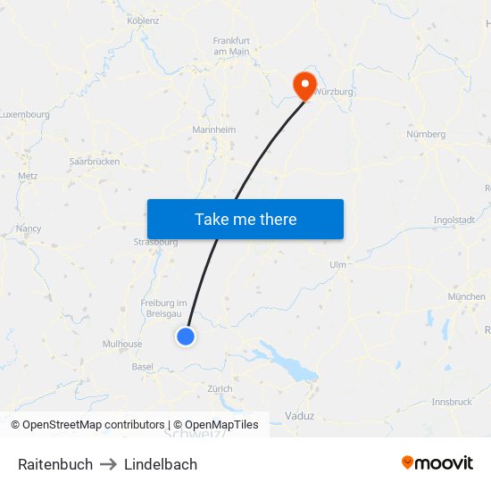 Raitenbuch to Lindelbach map