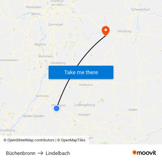 Büchenbronn to Lindelbach map