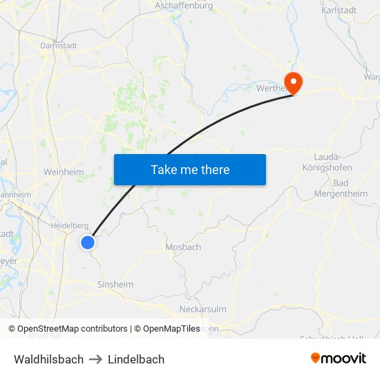 Waldhilsbach to Lindelbach map