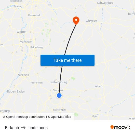 Birkach to Lindelbach map
