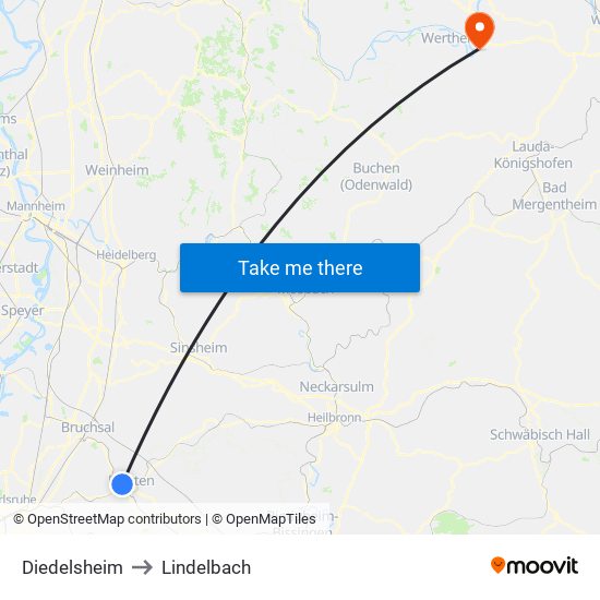 Diedelsheim to Lindelbach map