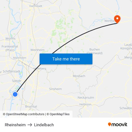 Rheinsheim to Lindelbach map