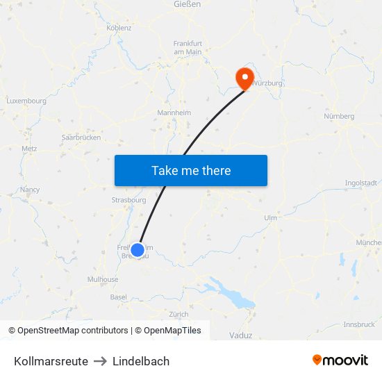 Kollmarsreute to Lindelbach map