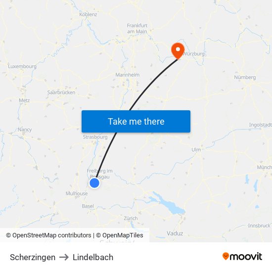 Scherzingen to Lindelbach map