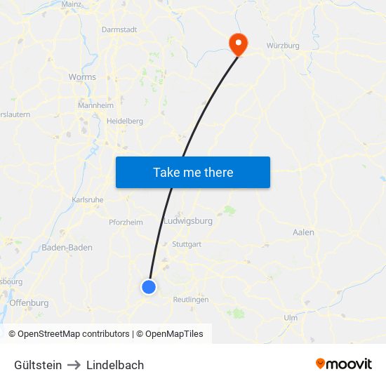 Gültstein to Lindelbach map