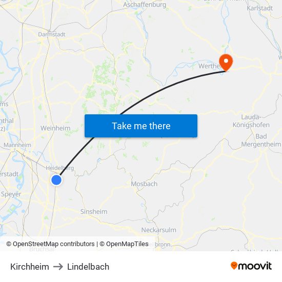 Kirchheim to Lindelbach map