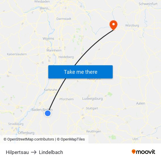 Hilpertsau to Lindelbach map