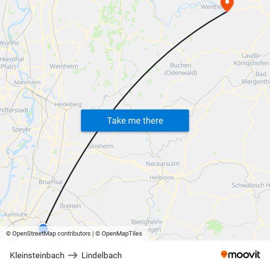 Kleinsteinbach to Lindelbach map