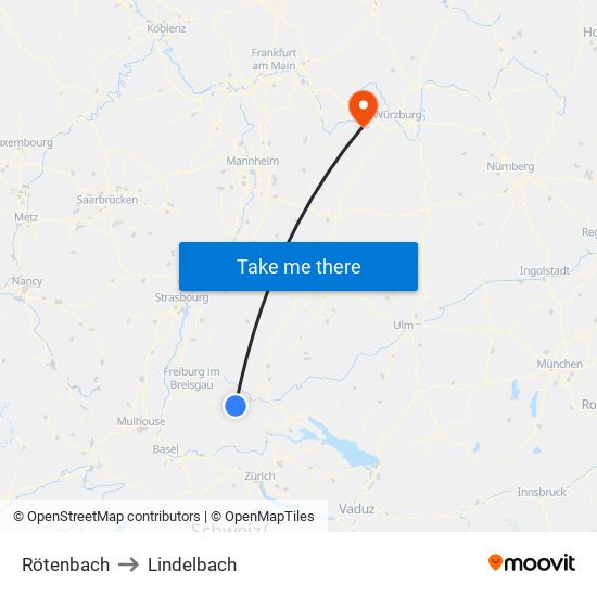 Rötenbach to Lindelbach map