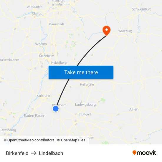Birkenfeld to Lindelbach map
