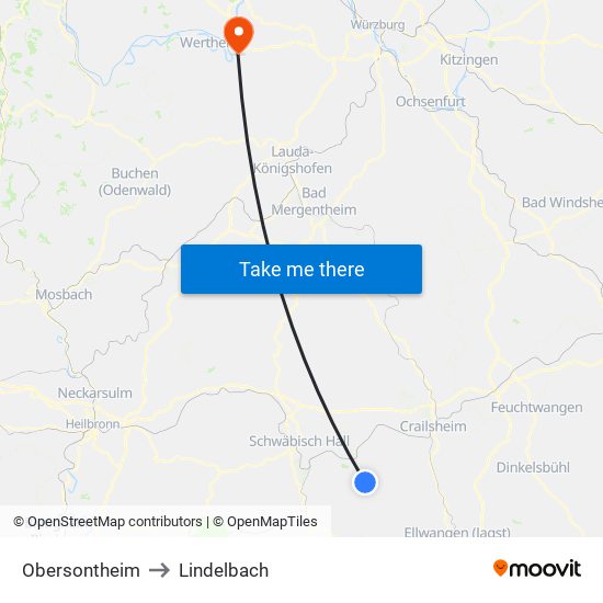 Obersontheim to Lindelbach map