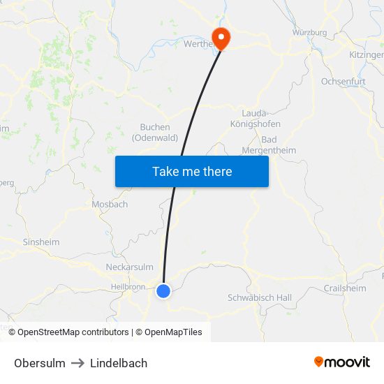 Obersulm to Lindelbach map