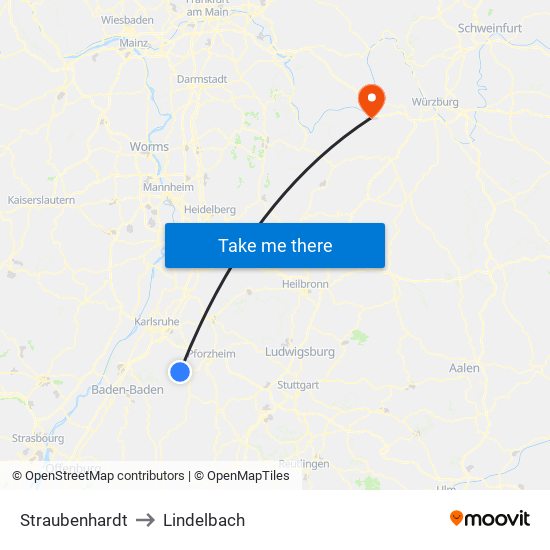 Straubenhardt to Lindelbach map