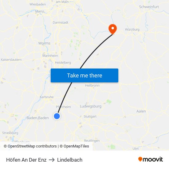 Höfen An Der Enz to Lindelbach map