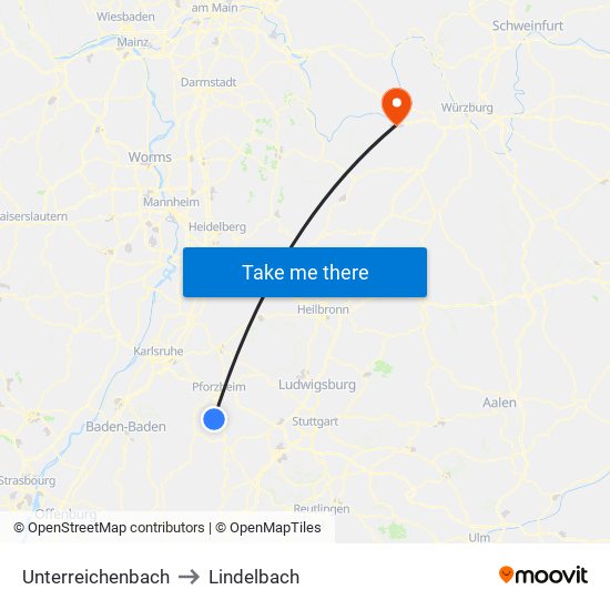 Unterreichenbach to Lindelbach map