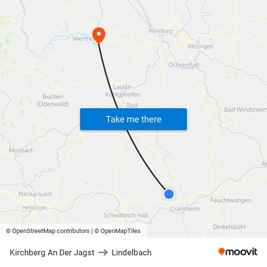 Kirchberg An Der Jagst to Lindelbach map
