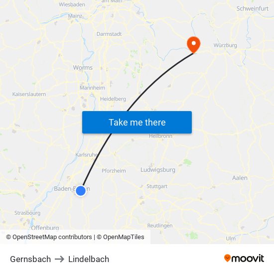 Gernsbach to Lindelbach map