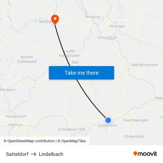 Satteldorf to Lindelbach map