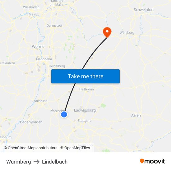 Wurmberg to Lindelbach map