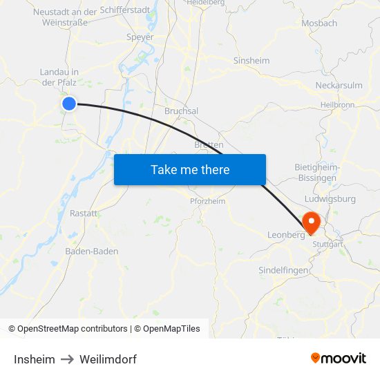 Insheim to Weilimdorf map