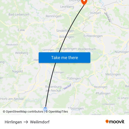 Hirrlingen to Weilimdorf map