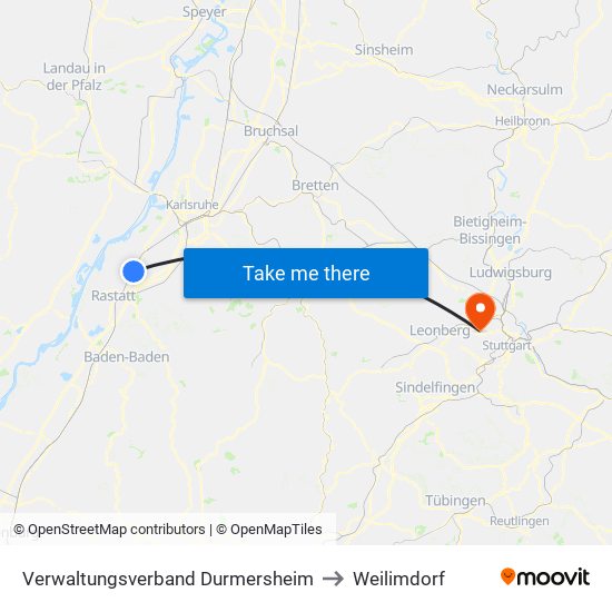 Verwaltungsverband Durmersheim to Weilimdorf map
