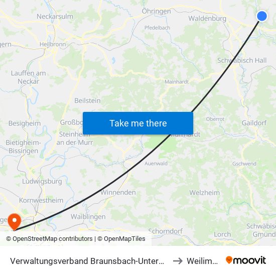 Verwaltungsverband Braunsbach-Untermünkheim to Weilimdorf map