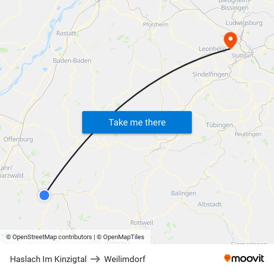 Haslach Im Kinzigtal to Weilimdorf map