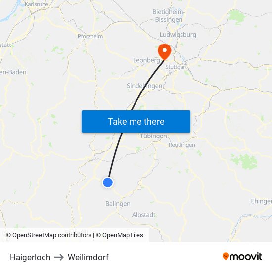 Haigerloch to Weilimdorf map