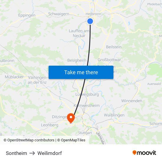 Sontheim to Weilimdorf map