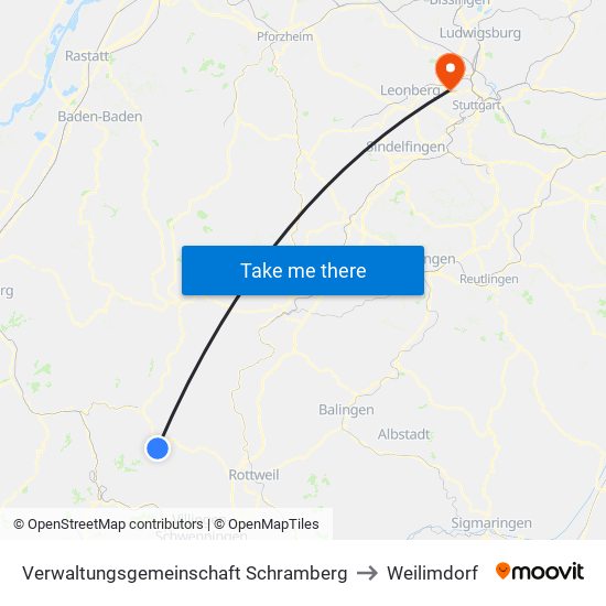 Verwaltungsgemeinschaft Schramberg to Weilimdorf map