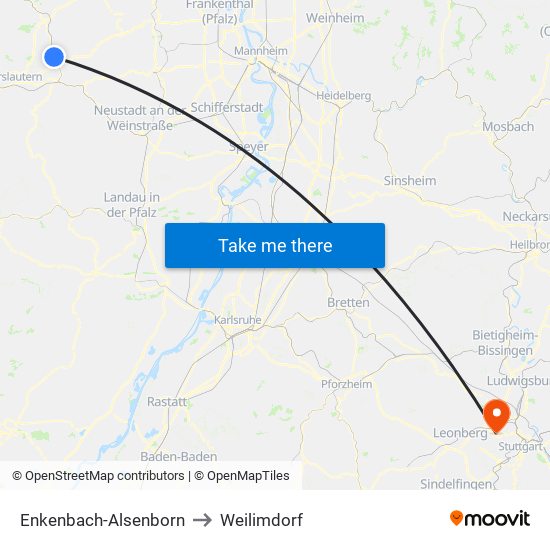 Enkenbach-Alsenborn to Weilimdorf map