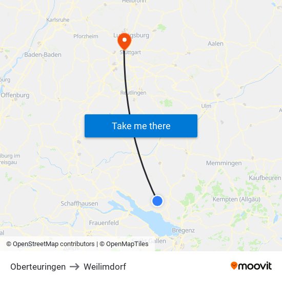 Oberteuringen to Weilimdorf map