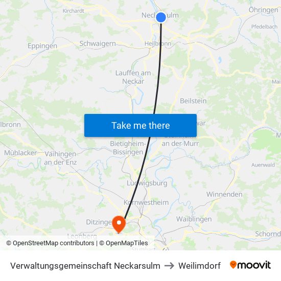 Verwaltungsgemeinschaft Neckarsulm to Weilimdorf map