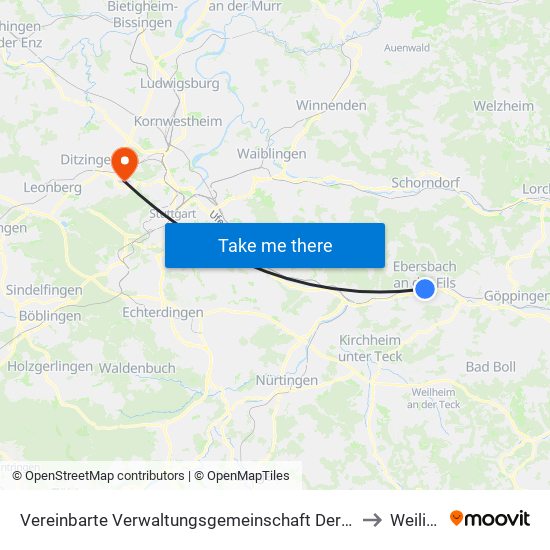 Vereinbarte Verwaltungsgemeinschaft Der Stadt Ebersbach An Der Fils to Weilimdorf map