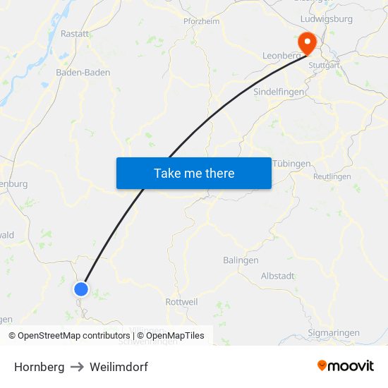 Hornberg to Weilimdorf map