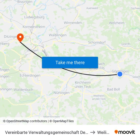 Vereinbarte Verwaltungsgemeinschaft Der Stadt Göppingen to Weilimdorf map