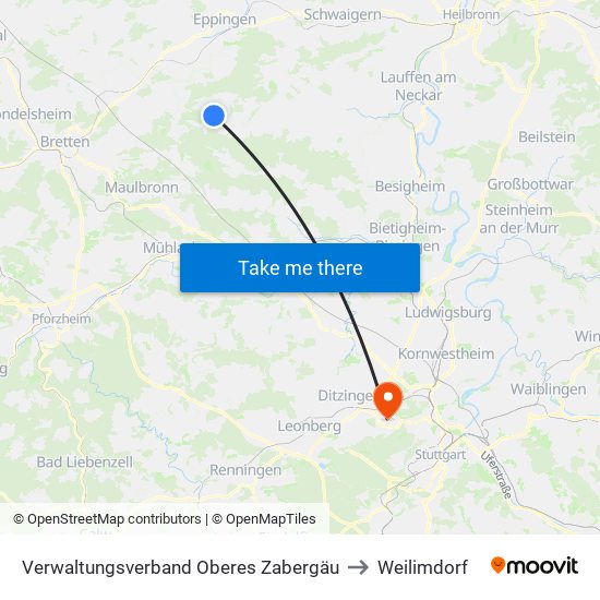 Verwaltungsverband Oberes Zabergäu to Weilimdorf map