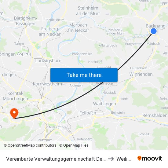 Vereinbarte Verwaltungsgemeinschaft Der Stadt Backnang to Weilimdorf map