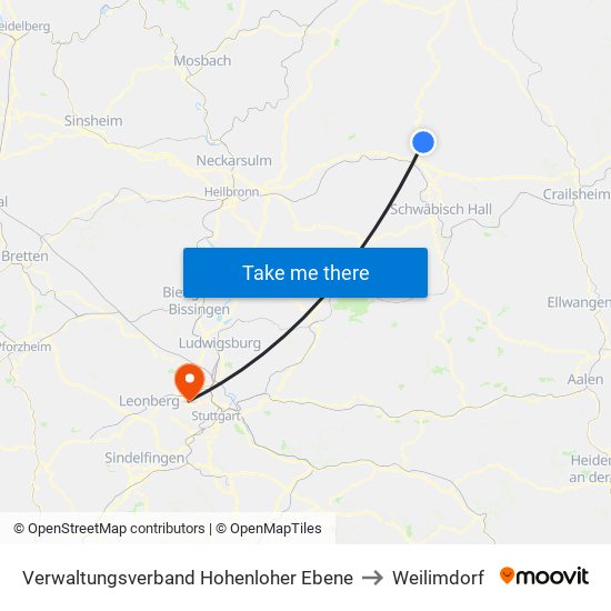 Verwaltungsverband Hohenloher Ebene to Weilimdorf map